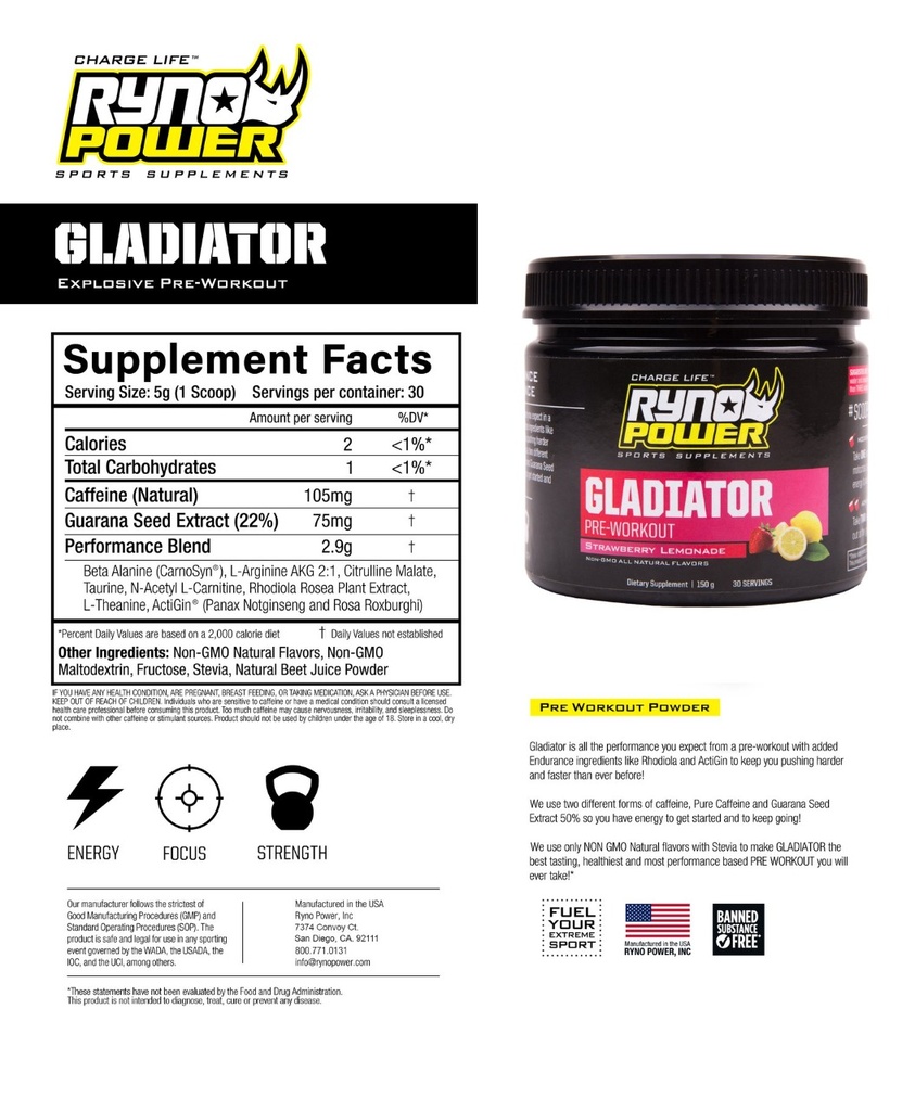 GLADIATOR PRE-WORKOUT Limodana Fresa